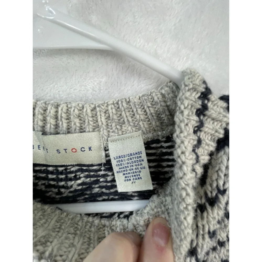 Vintage Robert Stock Sweater Mens L Grandpa White Blue Accents Pullover Made USA